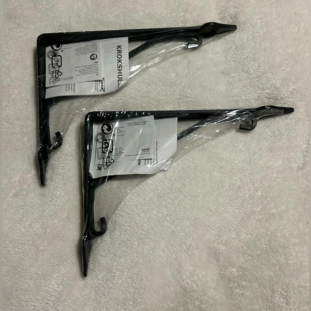 2 new IKEA KROKSHULT bracket black shelf home diy metal home decor wall hangin